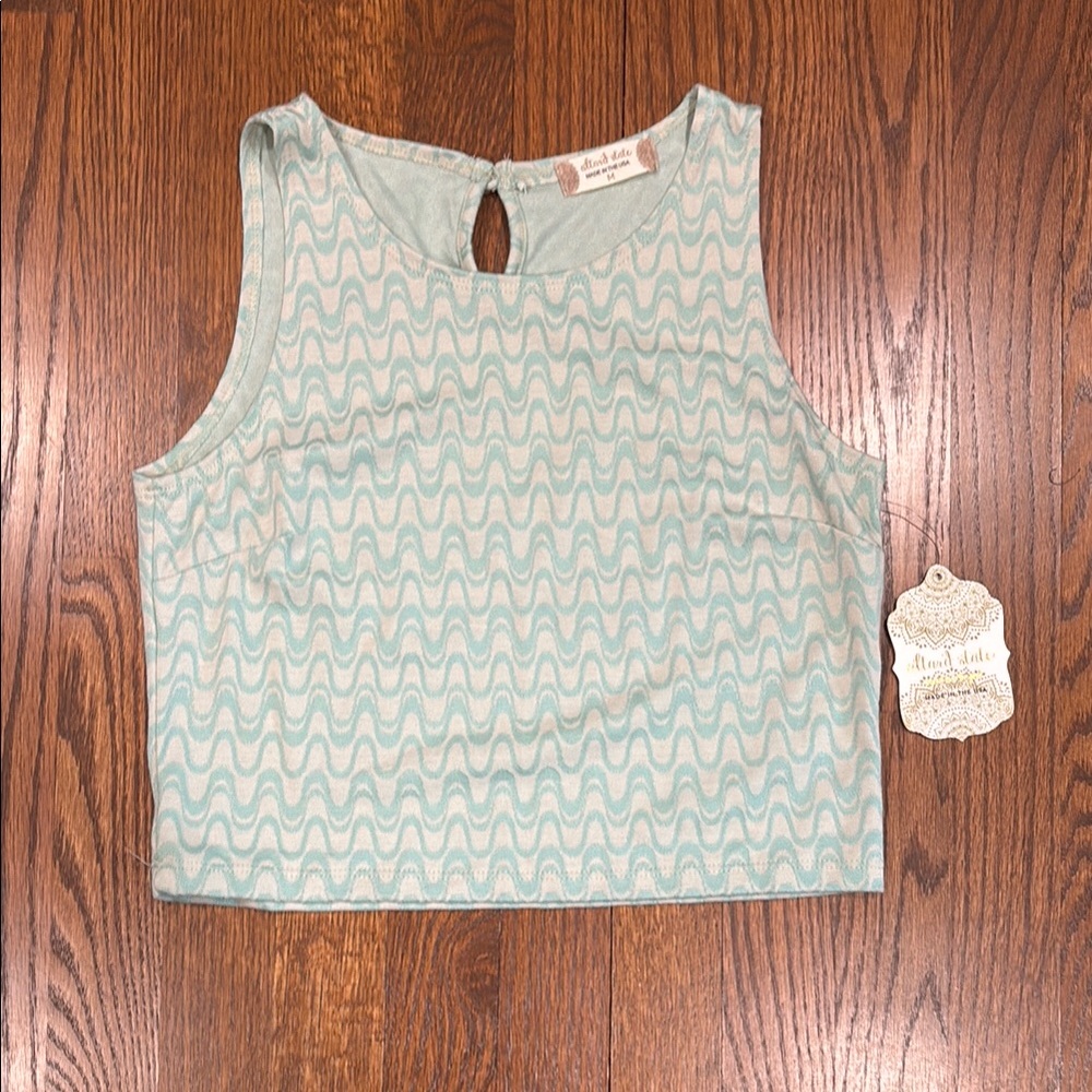 Altar'd State Green and White Sleeveless Crop Tank Top